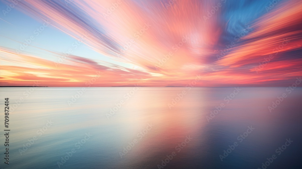Wonderful peaceful sunset at the sea, seascape background, tender and natural colors. Neural network AI generated art