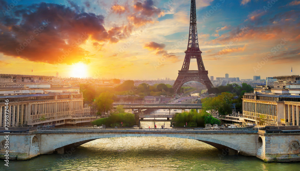 Obraz premium Eiffel Tower against sunrise in Paris, France