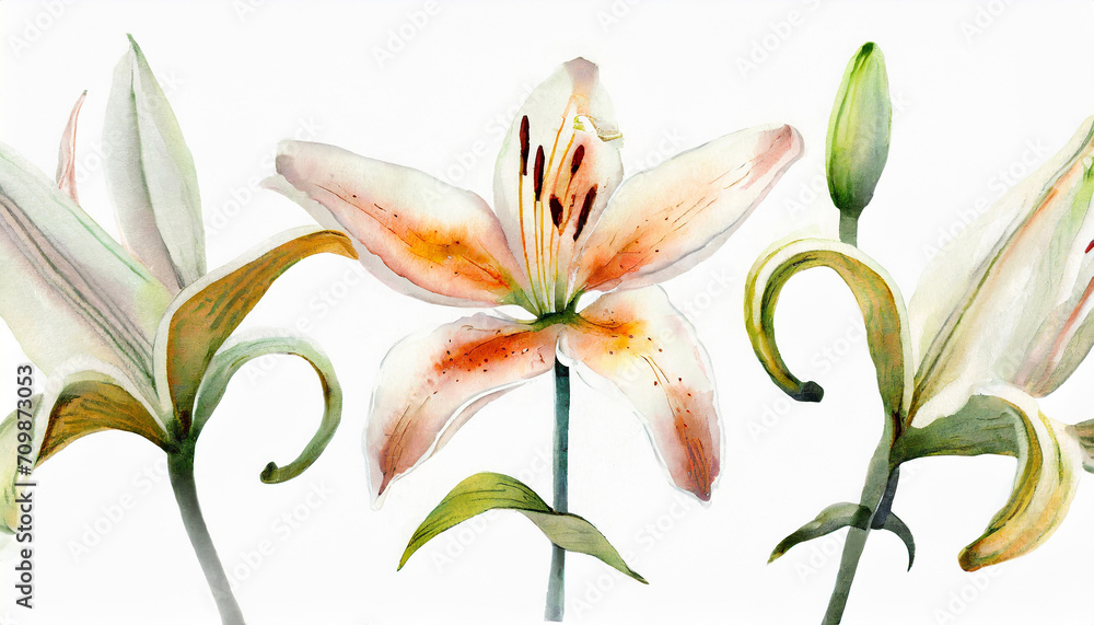Fototapeta premium Enchanting lily pattern_ flower template_ watercolor art_ hand drawn illustration