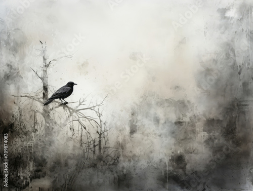 Bird Sitting on Tree Branch Painting © Piotr
