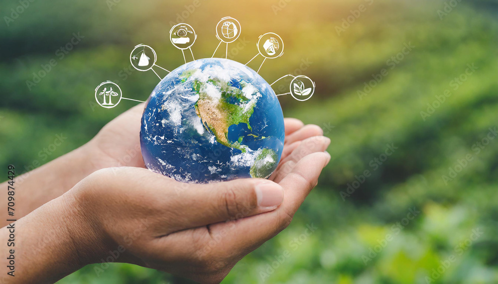 Hand holding Global earth decrease CO2 or carbon dioxide emission, carbon footprint and carbon credit to limit global from climate change, Earth for develop green energy Hand holding Global earth decrease CO2 or carbon dioxide emission, carbon footprint and carbon credit to limit global from climate change, Earth for develop green energy