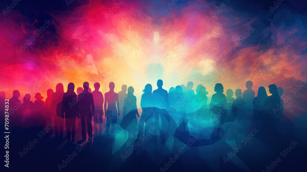 abstract colourful background with people silhouettes 