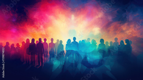 abstract colourful background with people silhouettes 