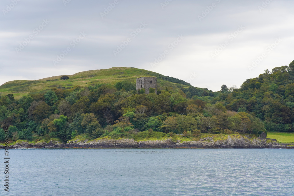 Dunollie Castle ruin at Oban bay in Scotland 