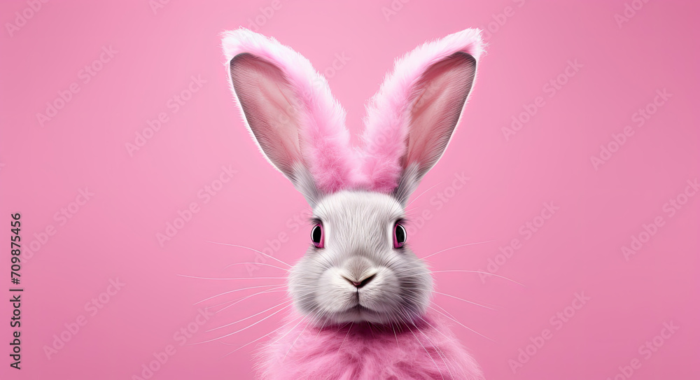White Rabbit on Pink Background - Cute Animal Picture With Vibrant Colors White Rabbit on Pink Background - Cute Animal Picture With Vibrant Colors