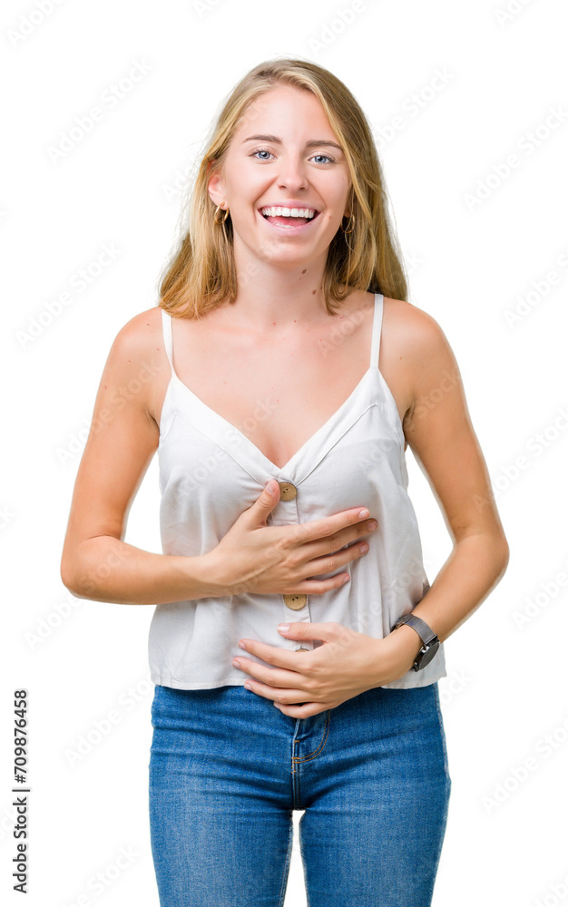 Beautiful young woman over isolated background Smiling and laughing hard out loud because funny crazy joke. Happy expression. Beautiful young woman over isolated background Smiling and laughing hard out loud because funny crazy joke. Happy expression.