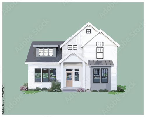 House illustration on green color background