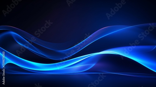 Vibrant blue neon waves on dark minimal background     abstract futuristic wallpaper with led illumination