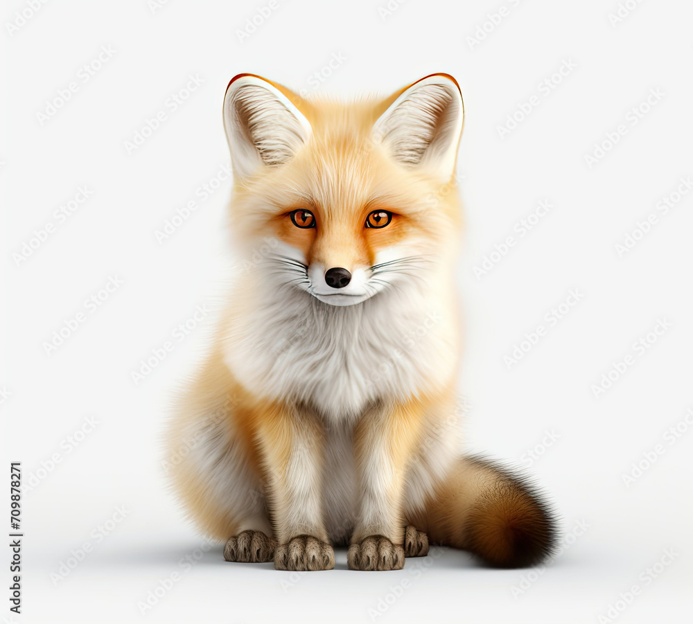 Fototapeta premium Red Fox Sitting on Ground, Looking at Camera