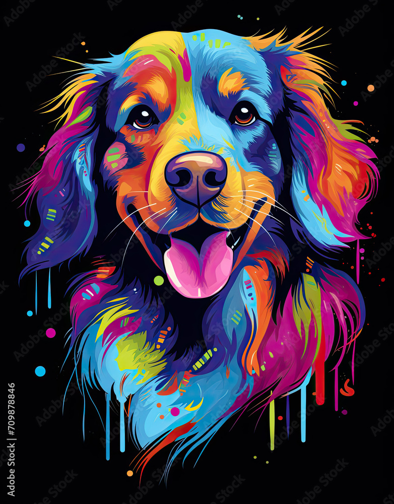 Colorful Dog on Black Background