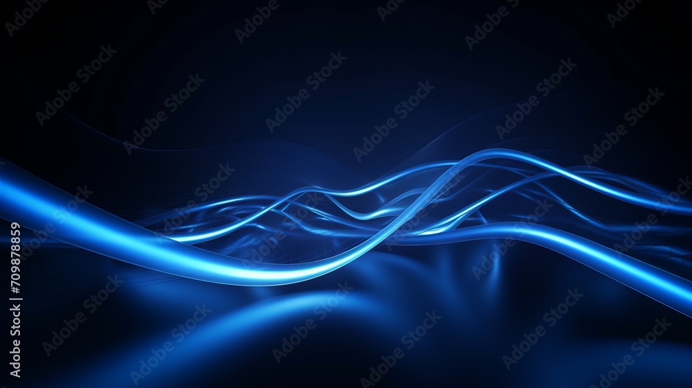 Vibrant blue neon waves on dark minimal background – abstract futuristic wallpaper with led illumination - obrazy, fototapety, plakaty 