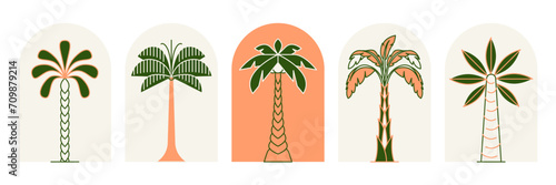 Palm tree thin line icon abstract design summer logo template modern minimal linear emblem for vacations rentals and travel services. Vector illustration