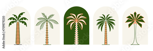 Palm tree thin line icon abstract design summer logo template modern minimal linear emblem for vacations rentals and travel services. Vector illustration