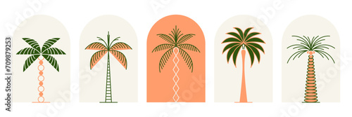 Palm tree thin line icon abstract design summer logo template modern minimal linear emblem for vacations rentals and travel services. Vector illustration