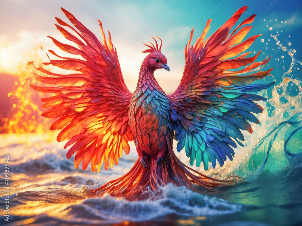 Radiant Phoenix Unveiled in Wavelengths of Colorful Interference.