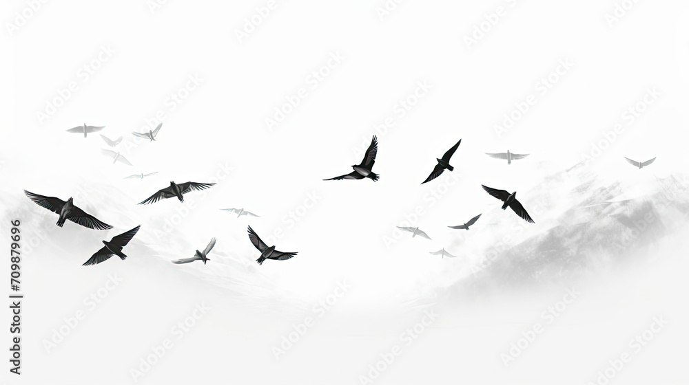 Obraz premium A Flock of Birds Flying Through a Cloudy Sky
