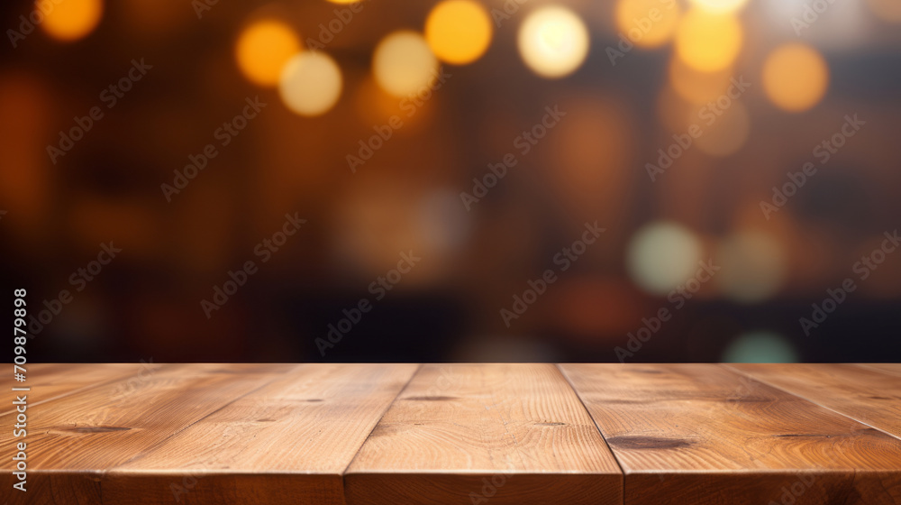 close-up of an empty wooden table and blurred bokeh background, mockup background for product display close-up of an empty wooden table and blurred bokeh background, mockup background for product display