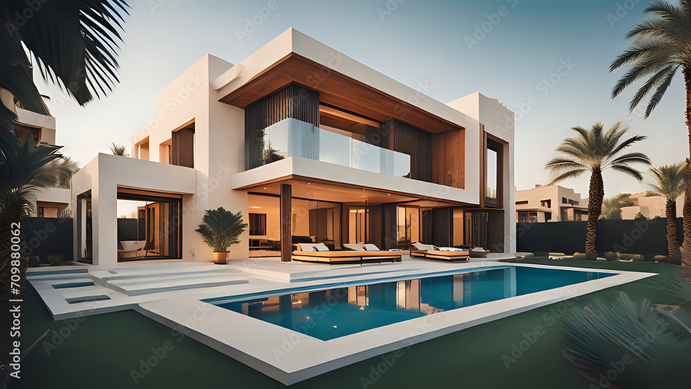 Fototapeta premium weiße Villa mit Pool