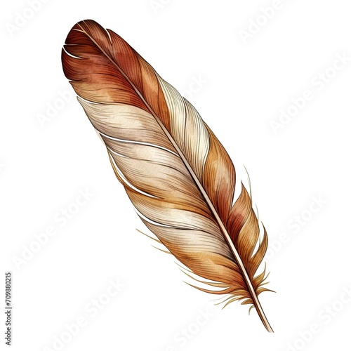 A brown and white feather on a white background  vintage illustration