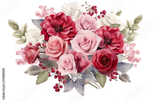 Beautiful bouquet of flowers for Valentine s Day on white background PNG