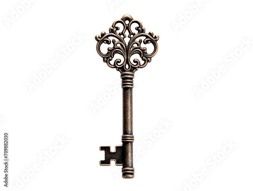 Old-Fashioned Iron Key, isolated on a transparent or white background