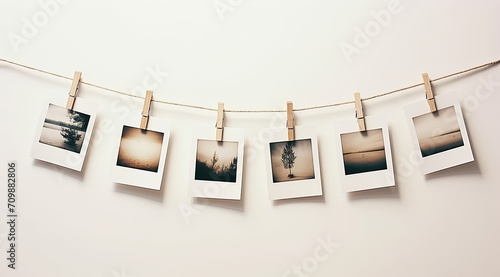 Polaroid Photos Hanging on Clothes Line With Clothes Pins