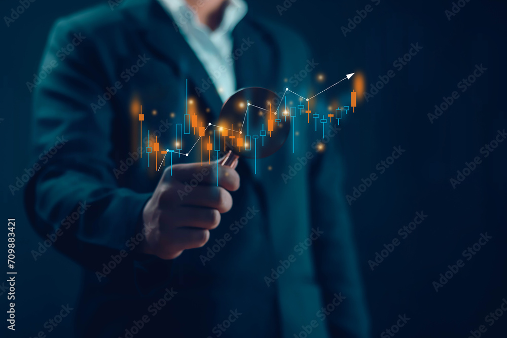 Businessman working with stock investment strategy, stock market, business growth Progress analysis data of trading that has the graph stock. invest in trading	
 - obrazy, fototapety, plakaty 