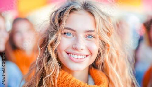 Young, beautiful blonde girl smiling, lifestyle concept, generative ai