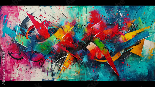 This abstract expressionist uses bold and colorful brushstrokes to create a positive atmosphere, leaving space for his own creativity on this picturesque background.