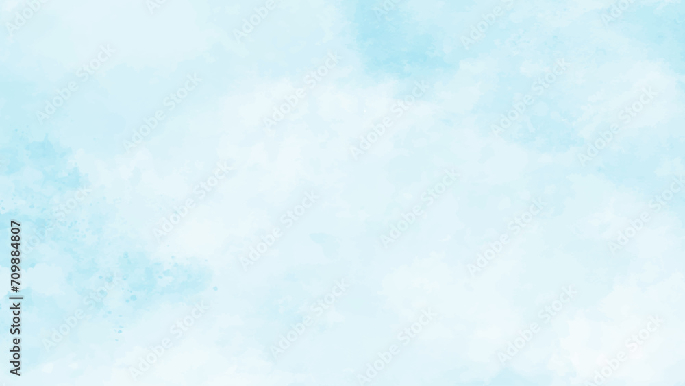 Blue watercolor sky and clouds. Light vector background. Abstract summer texture. Blue cloudy watercolour background. Pastel color sky and clouds