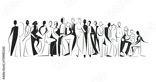 Group of People in a Black and White Drawing