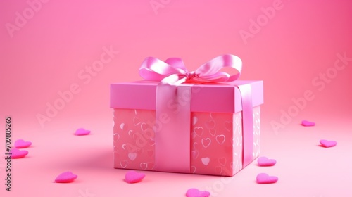 A pink gift box with a pink bow on it © Maria Starus