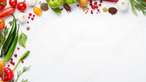 Vibrant Organic Vegetable Frame: Top View of Fresh, Healthy Ingredients on White Background - Ideal for Nutrition, Cooking, and Farm-to-Table Concepts.