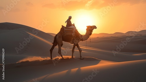 Camel and Rider. Indian camel rider pauses in the setting sun in Jaisalmer  Rajasthan