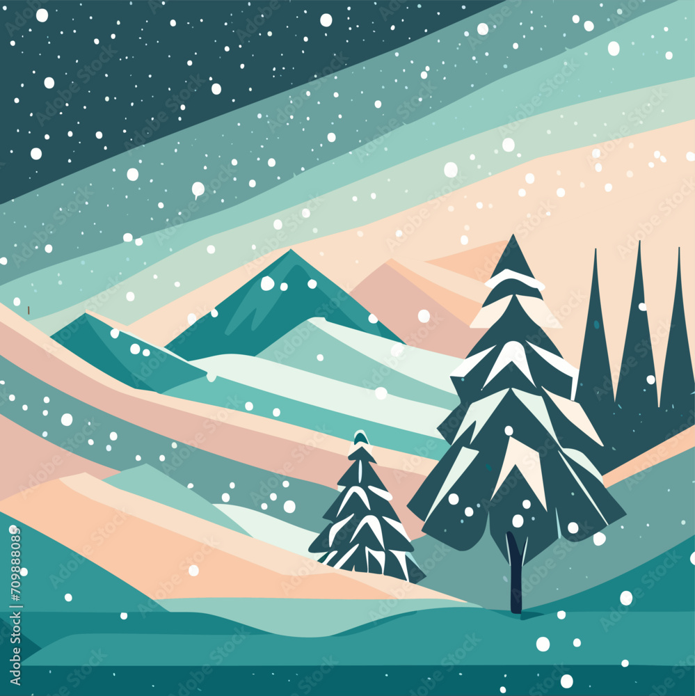 Fir trees forest, mountains and snow is a winter landscape, illustration eps 10. Nature vector Fir trees forest, mountains and snow is a winter landscape, illustration eps 10. Nature vector