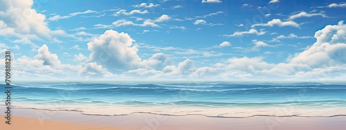 sandy beach with sea and sky background. Beautiful Beach on a Sunny Day