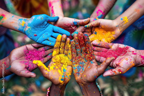 Festival de Holi en la India: Personas lanzándose polvo de colores en una celebración alegre photo