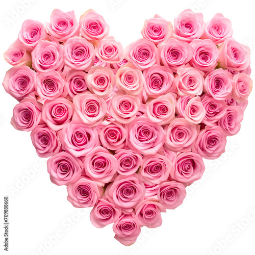 pink roses flower in heart shape on a transparent background