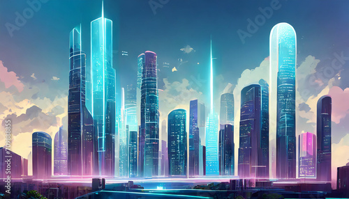 Digital futuristic city Metaverse of data skyscrapers on technology of Business and science