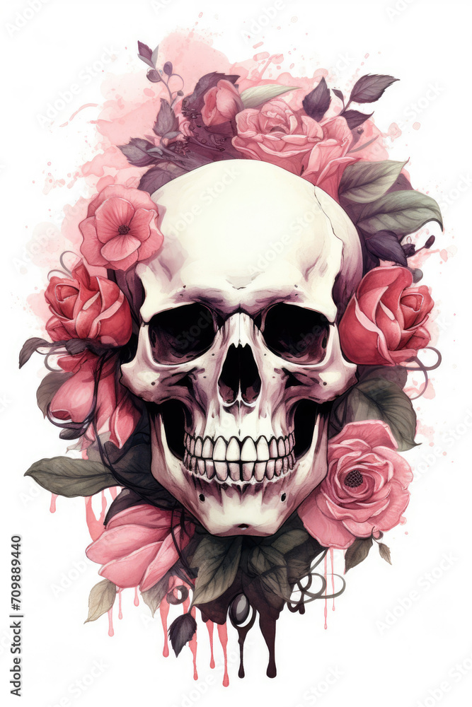 Skull With Roses Drawing Skull With Roses Drawing