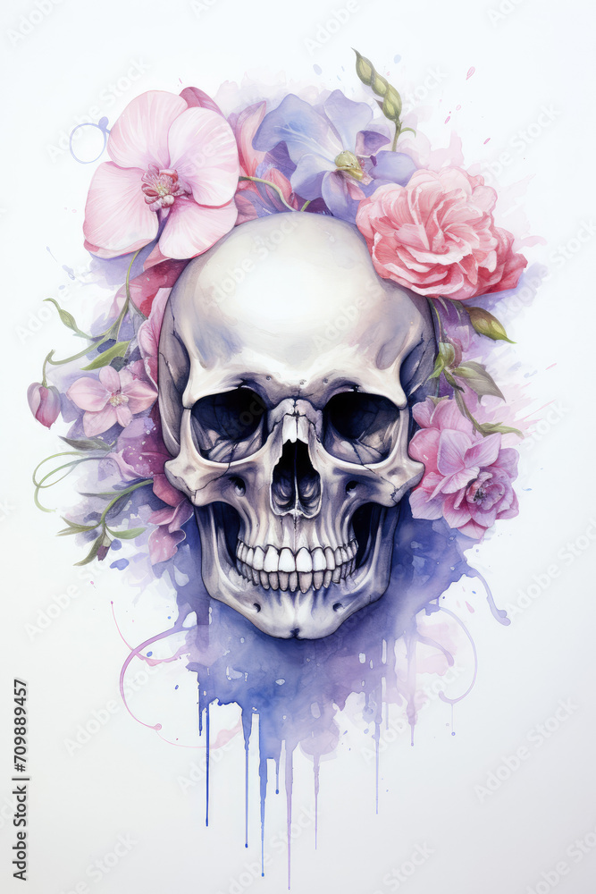 Skull With Flowers on Head, A Unique and Intriguing Image of Life and Death Skull With Flowers on Head, A Unique and Intriguing Image of Life and Death