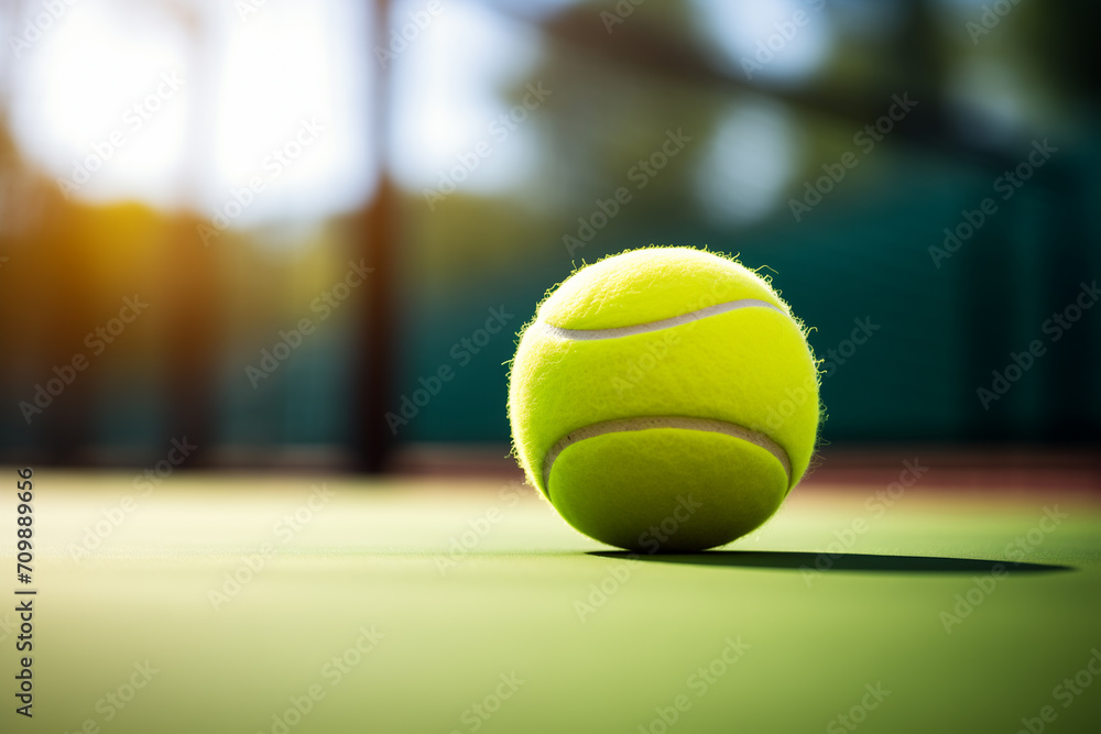 Tennis ball on the court, close-up