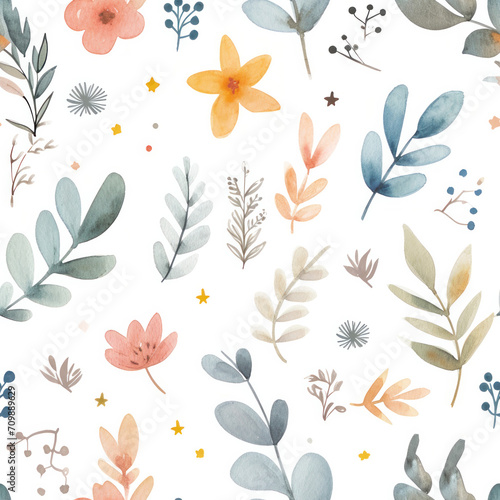 Watercolour floral pattern, soft airy colours, spring time pattern © reddish