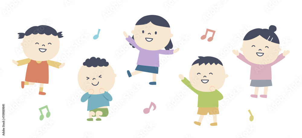 リズムに合わせて体を動かす子供たちのイラスト