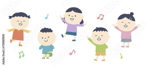 リズムに合わせて体を動かす子供たちのイラスト