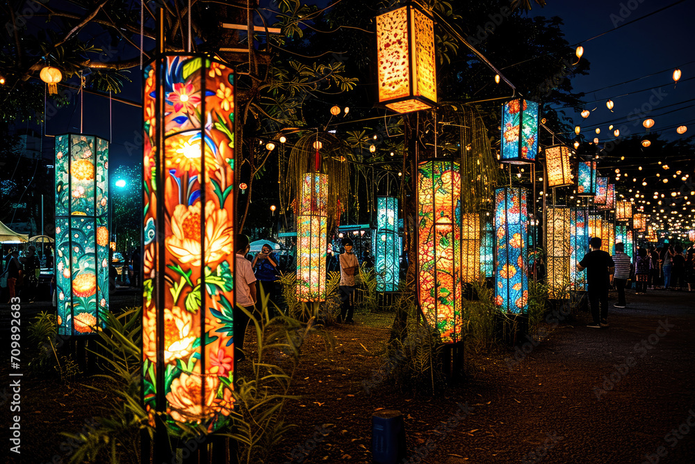 Festival de los Faroles en Taiwán: Escena nocturna con faroles iluminados en formas creativas 