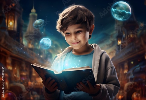 child with magic book