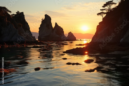 Morning sun and Hashikui rocks, ,Wakayama Prefecture,Higashimuro District, Wakayama,Kushimoto town