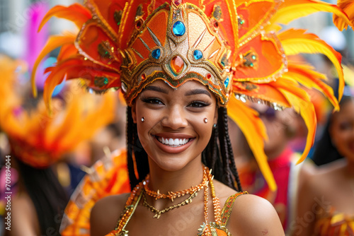 Celebración del carnaval de Brasil, mujeres con vestidos coloridos © Julio