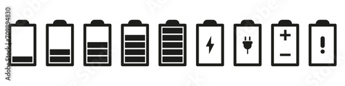 Battery icons set. Battery charging charge indicator icon. level battery energy. Alkaline battery capacity charge icon.